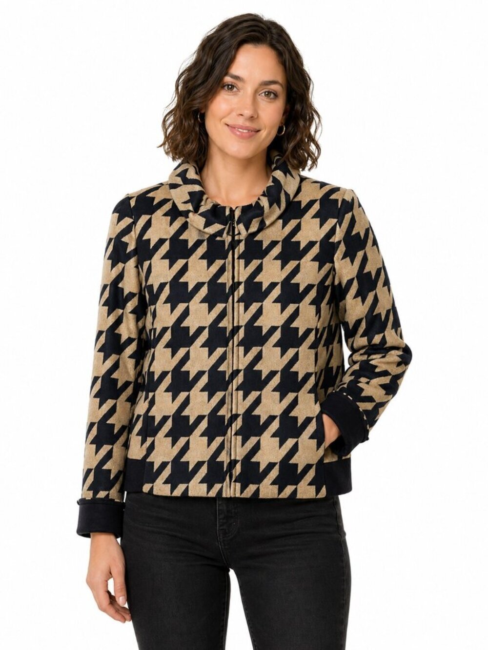 Akris Punto Black Camel Houndstooth Tweed Jacket